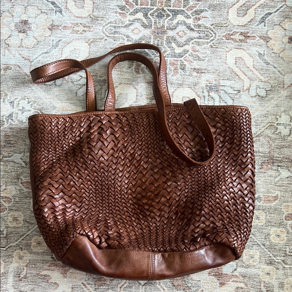 Brown Woven Leather Tote Bag